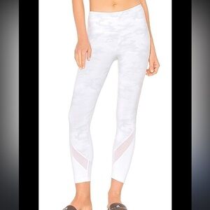 Vimmia Purpose Capri in Light Grey Camo Leggings With Mesh and Solid Ankles